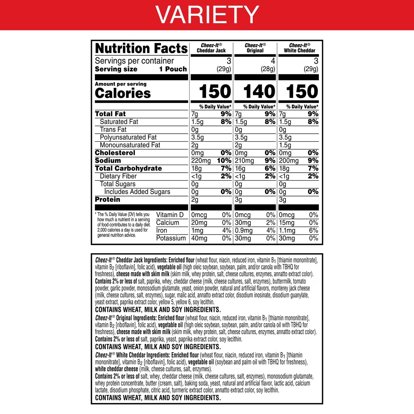 Cheez-It Variety Pack Baked Snack Crackers, Lunch Snacks, 10 Count