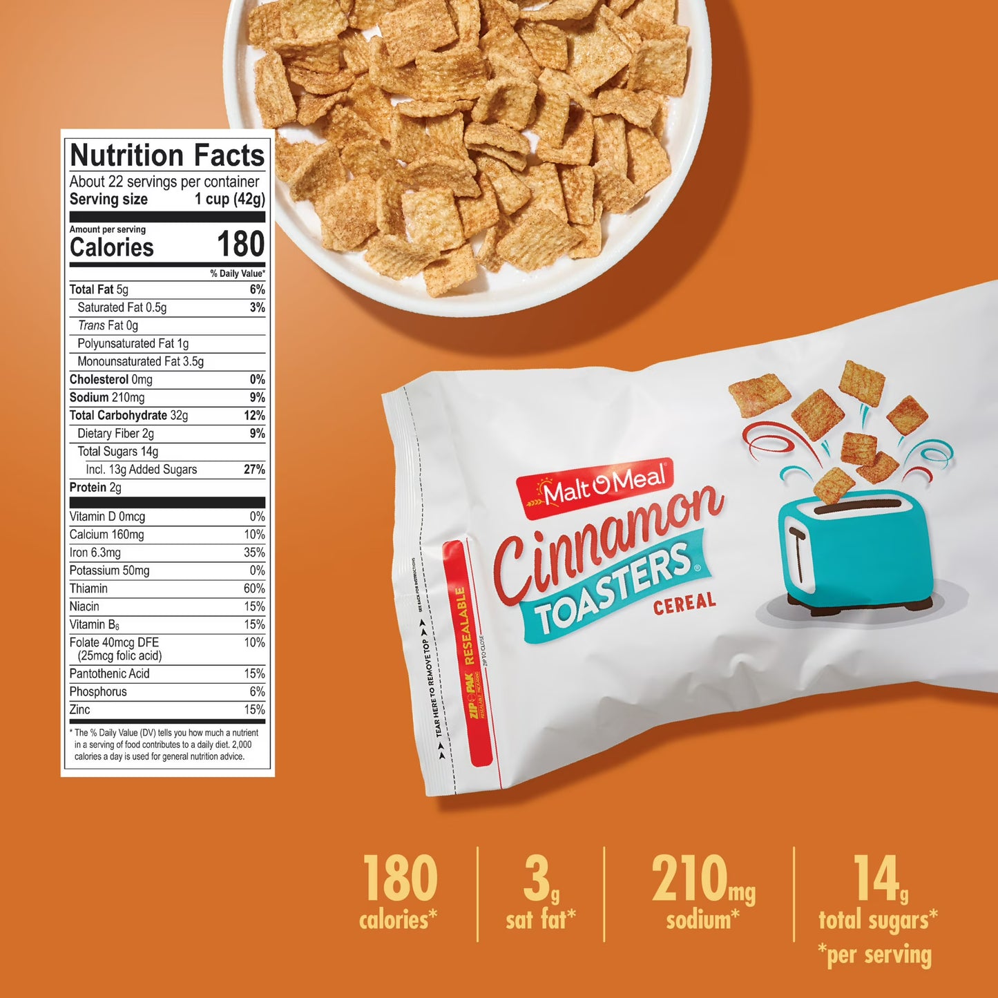 Malt-O-Meal Cinnamon Toasters Breakfast Cereal, Real Cinnamon Squares, 33 oz Bag