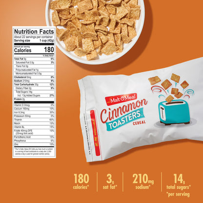 Malt-O-Meal Cinnamon Toasters Breakfast Cereal, Real Cinnamon Squares, 33 oz Bag