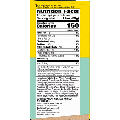 Nature Valley Soft Baked Muffin Bars, Chocolate Chip, Snack Bars, 10 Bars, 12.4 oz