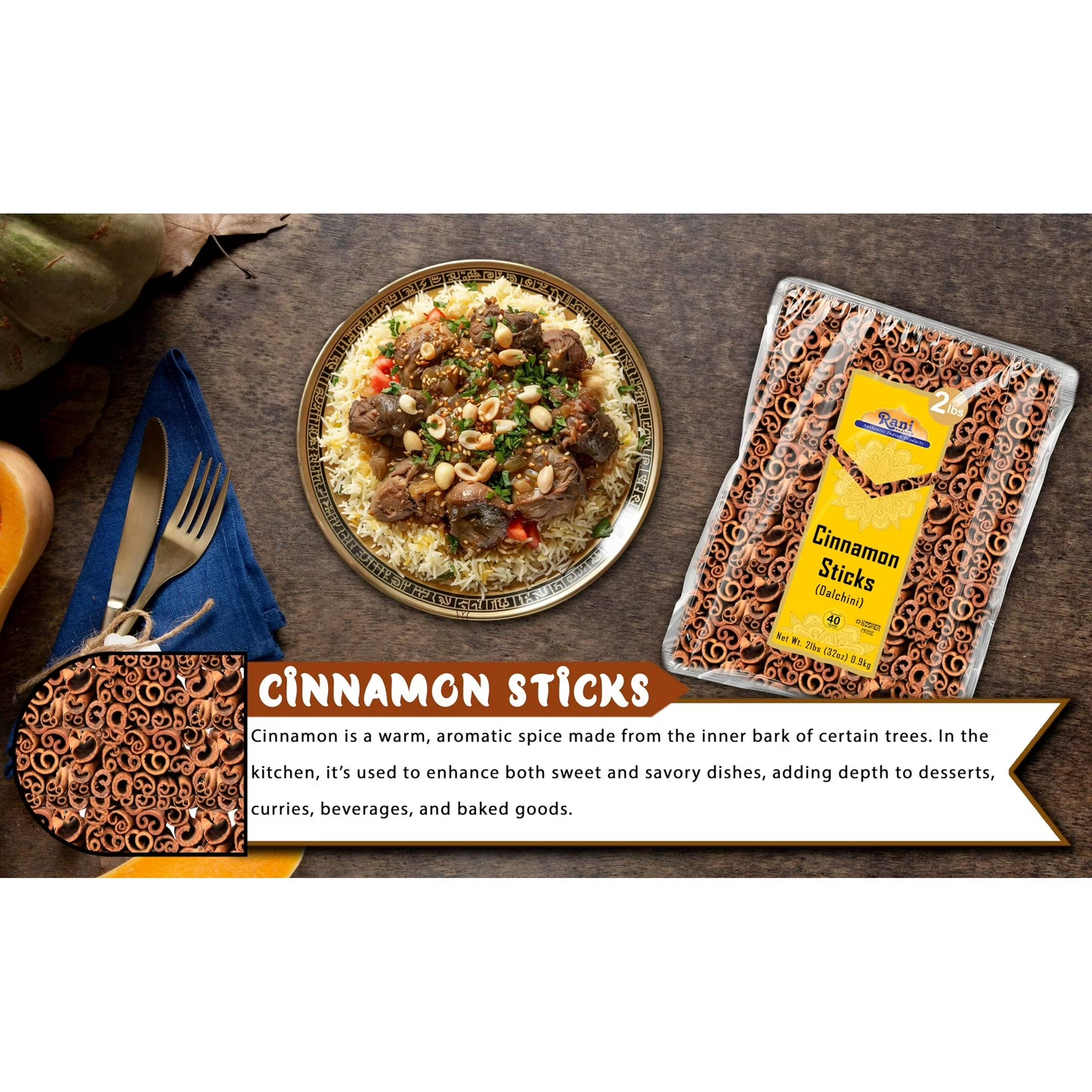 Rani Cinnamon Sticks 32oz (2lbs) 908g Bulk Bag - 175-200 Sticks - Strong Aroma, Perfect for Baking, Cooking & Beverages | 3+ Inches Length - Cassia Saigon Cinnamon from Vietnam | Kosher