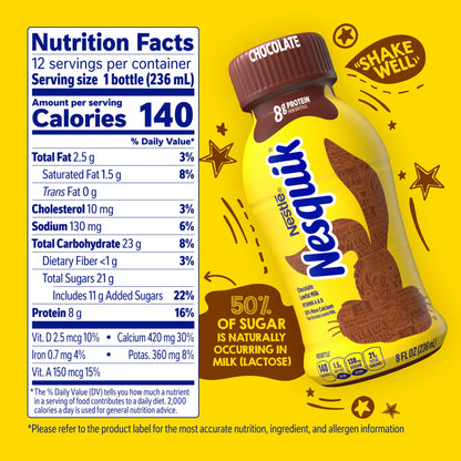 (2 pack) Nesquik Chocolate Milk, Ready to Drink, Low-fat Milk, 12 Bulk Pack, 8 fl oz Bottles