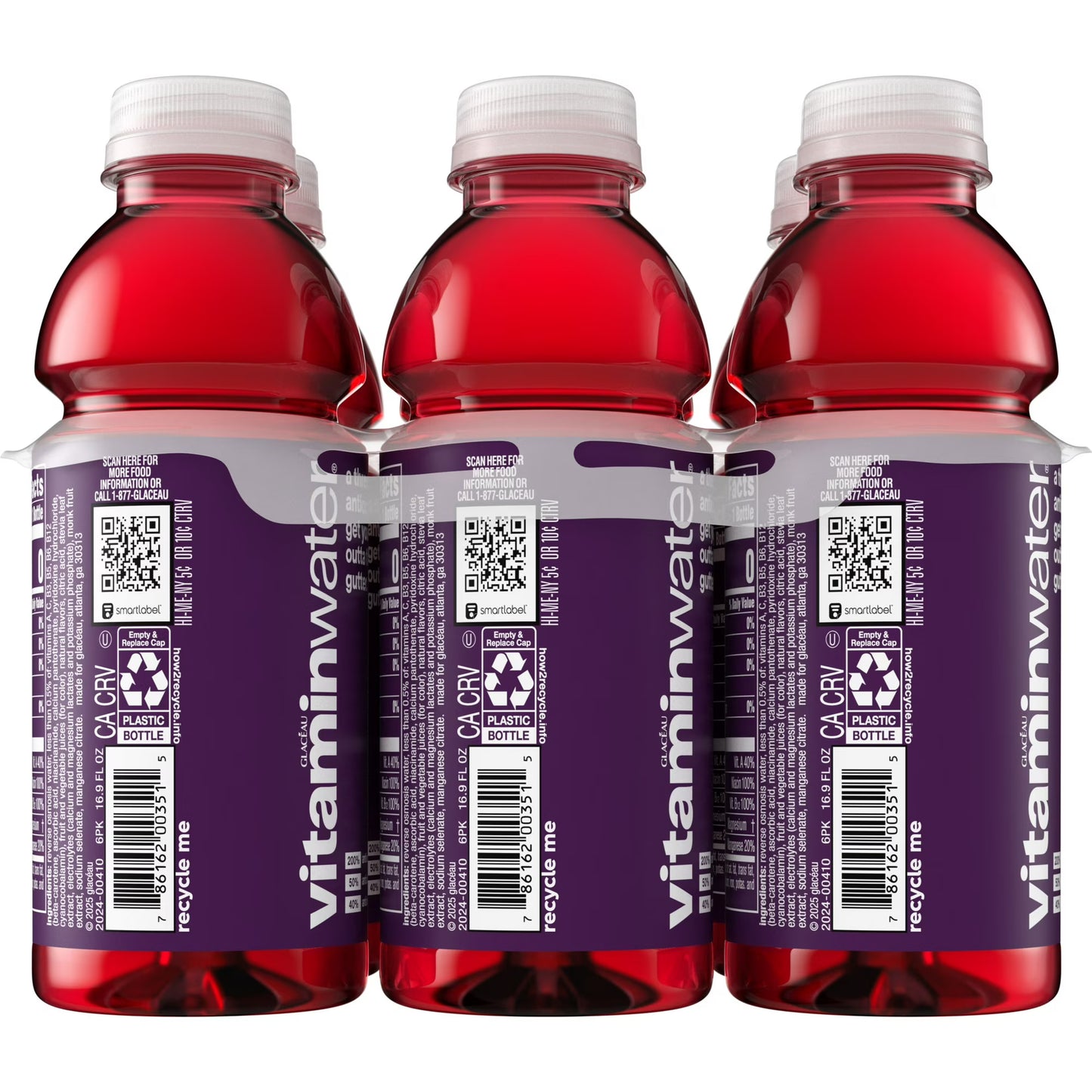 vitaminwater XXX Zero Sugar Acai-Blueberry-Pomegranate Water Beverage Bottles, 16.9 fl oz, 6 Pack