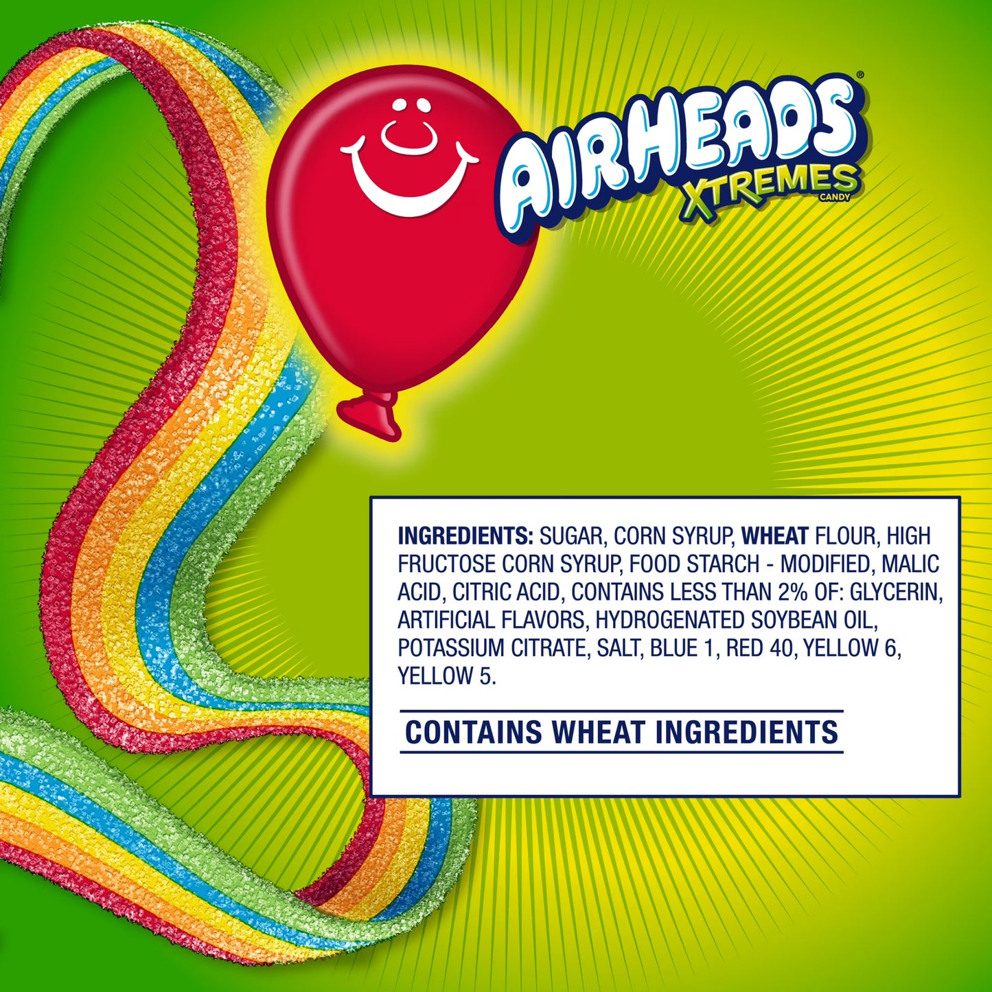Airheads Xtremes Belts Chewy Candy, Rainbow Berry Fruit Flavor Artificially Flavored, 4.5 Ounces