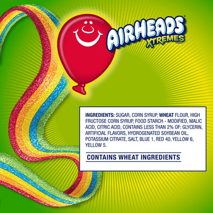 Airheads Xtremes Belts Chewy Candy, Rainbow Berry Fruit Flavor Artificially Flavored, 4.5 Ounces