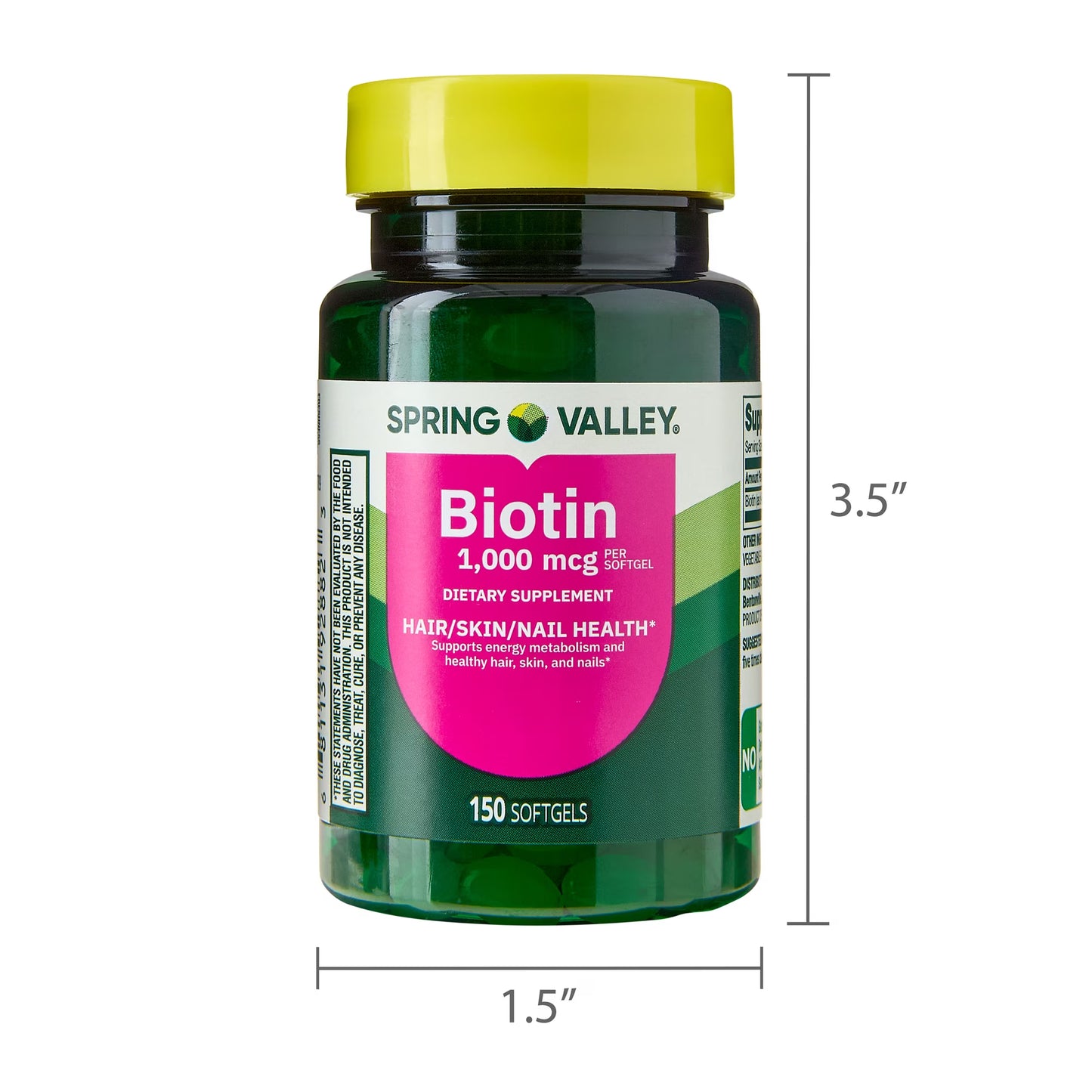 (2 pack) Spring Valley Biotin Dietary Supplement Softgels for Hair/Skin/Nails Health, 1,000 mcg, 150 Count