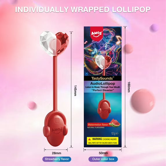 Amos Tasty Sound Lollipops Watermelon, Natural Flavored Music Lollipop 0.42oz