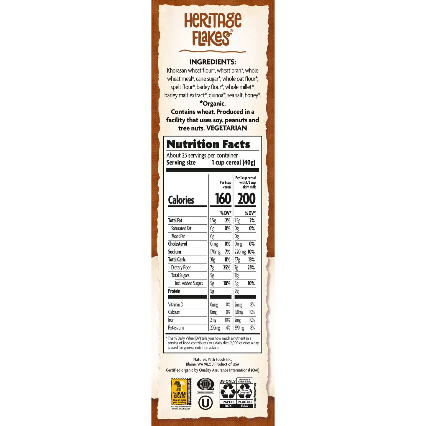 Nature's Path Organic Breakfast Cereal, Heritage Flakes, 33.5oz Box