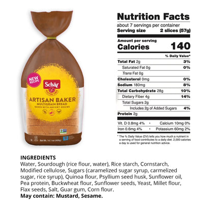 Schar Gluten Free Artisan Baker Multigrain Sourdough Bread Loaf, Regular, Shelf-Stable, 14.1 oz