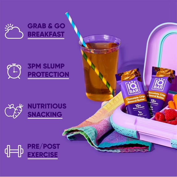 IQBAR Chocolate Chip Almond Butter Protein Bars - Vegan Energy Bars - High-Fiber Vegan Snacks - 4 Count Box