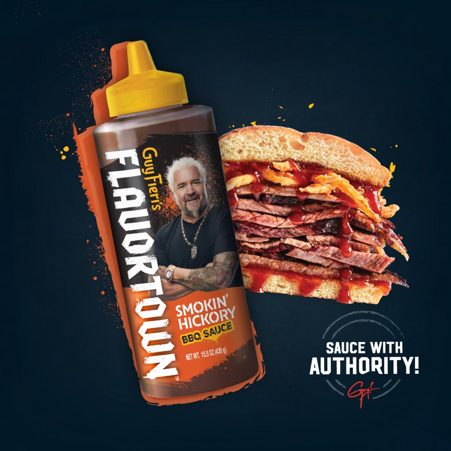Guy Fieri Flavortown Smokin' Hickory Grilling Sauce, Sweet BBQ Glaze for Brisket Ribs and Pulled Pork, 15.5 oz