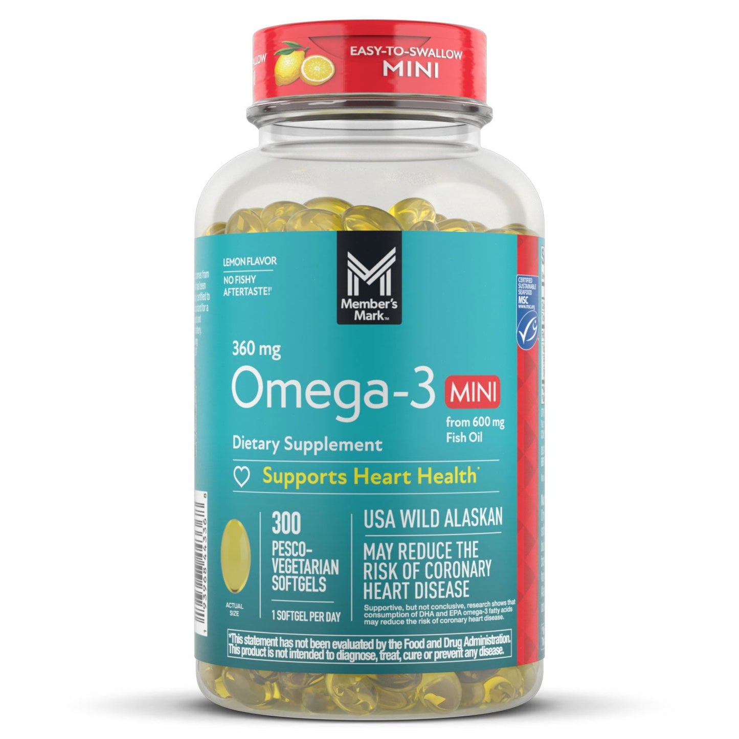 Member's Mark 360mg Omega-3 from Fish Oil MINI Softgels, 300 ct.