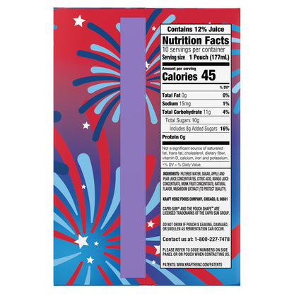 Capri Sun Summer Blast Passion Fruit Mango flavored Juice Drink Blend, from concentrate with other natural flavor, 10 Count Box, 6 fl oz Pouches