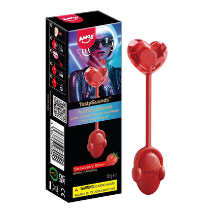 AMOS Music Lollipop Strawberry Audio Suckers, Fat Free Creative Gift Heart Shape Candy