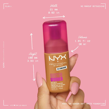 NYX Professional Makeup Make 'EM Wonder, 24H Soft Matte Foundation Makeup, TRUE CARAMEL 27