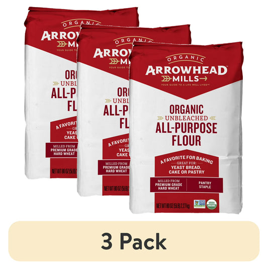 (3 pack) Arrowhead Mills Unbleached Organic All Purpose Flour, 5 lb Bag