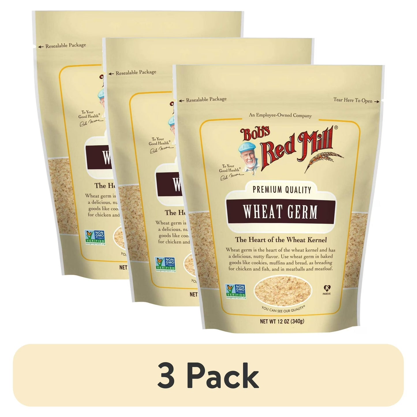 (3 pack) Bob's Red Mill Nutty Wheat Flours Cereal Wheat Germ - 12 Oz