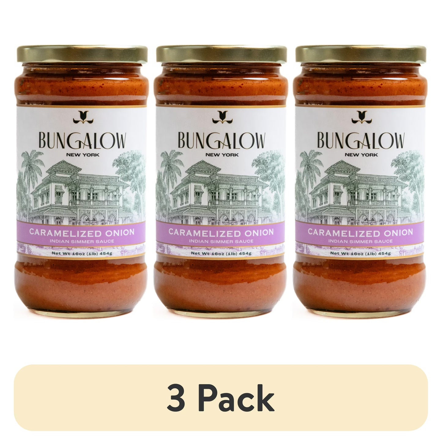 (3 pack) Bungalow Foods Caramelized Onion Indian Simmering Sauce, 16oz