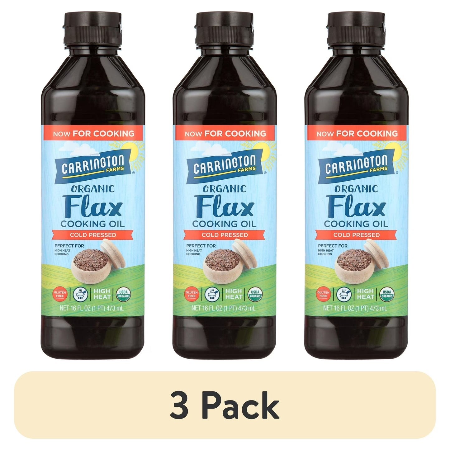 (3 pack) Carrington Farms Organic Flax Cooking Oil,16oz