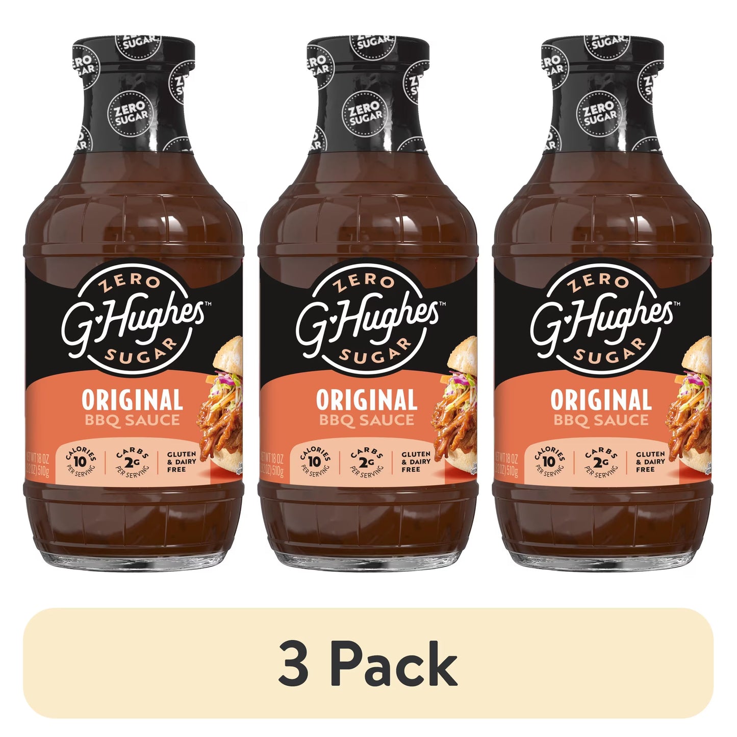 (3 pack) G Hughes Zero Sugar Original BBQ Sauce, 18 oz