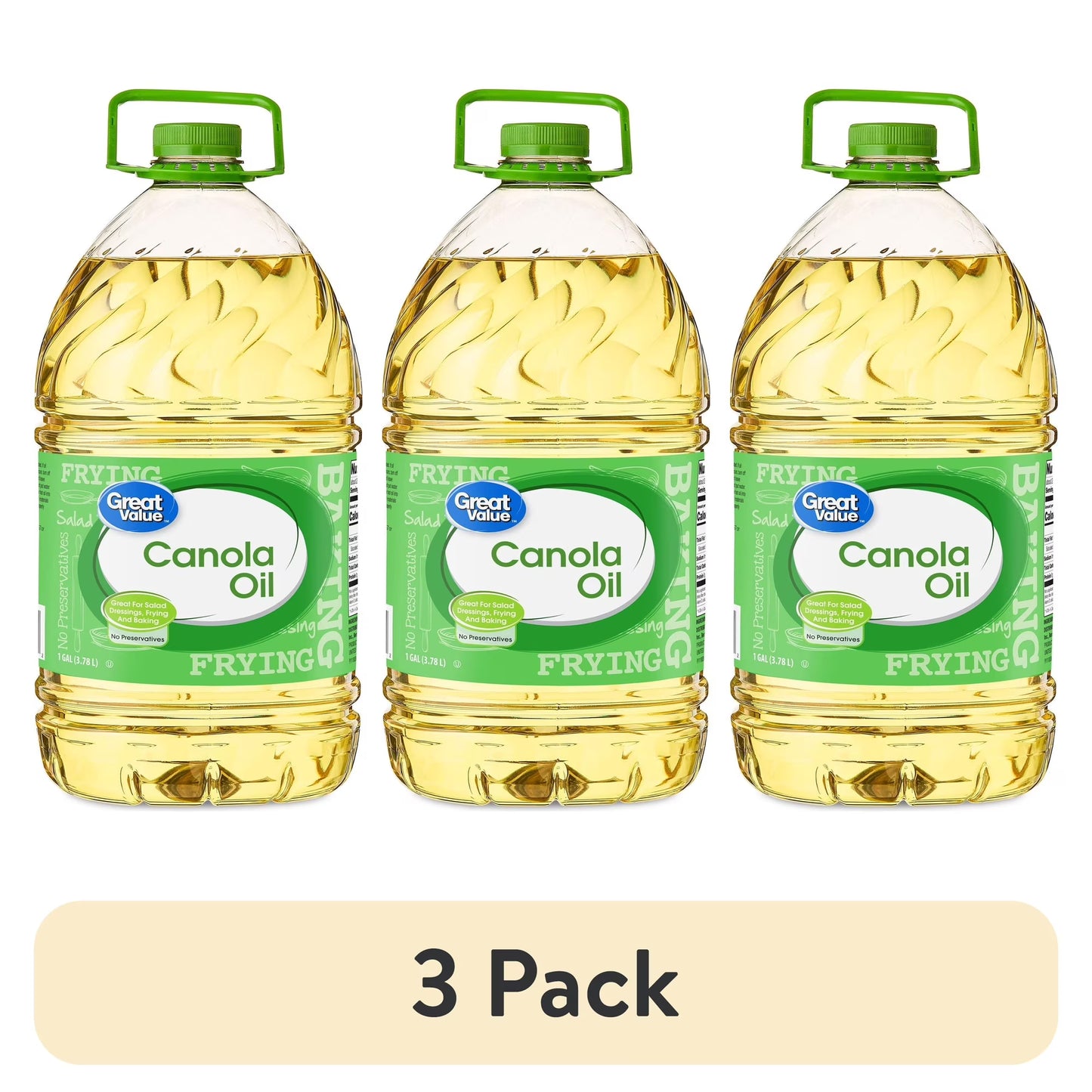 (3 pack) Great Value Canola Oil, Heart Healthy, High Smoke Point, 1 Gallon Bottle