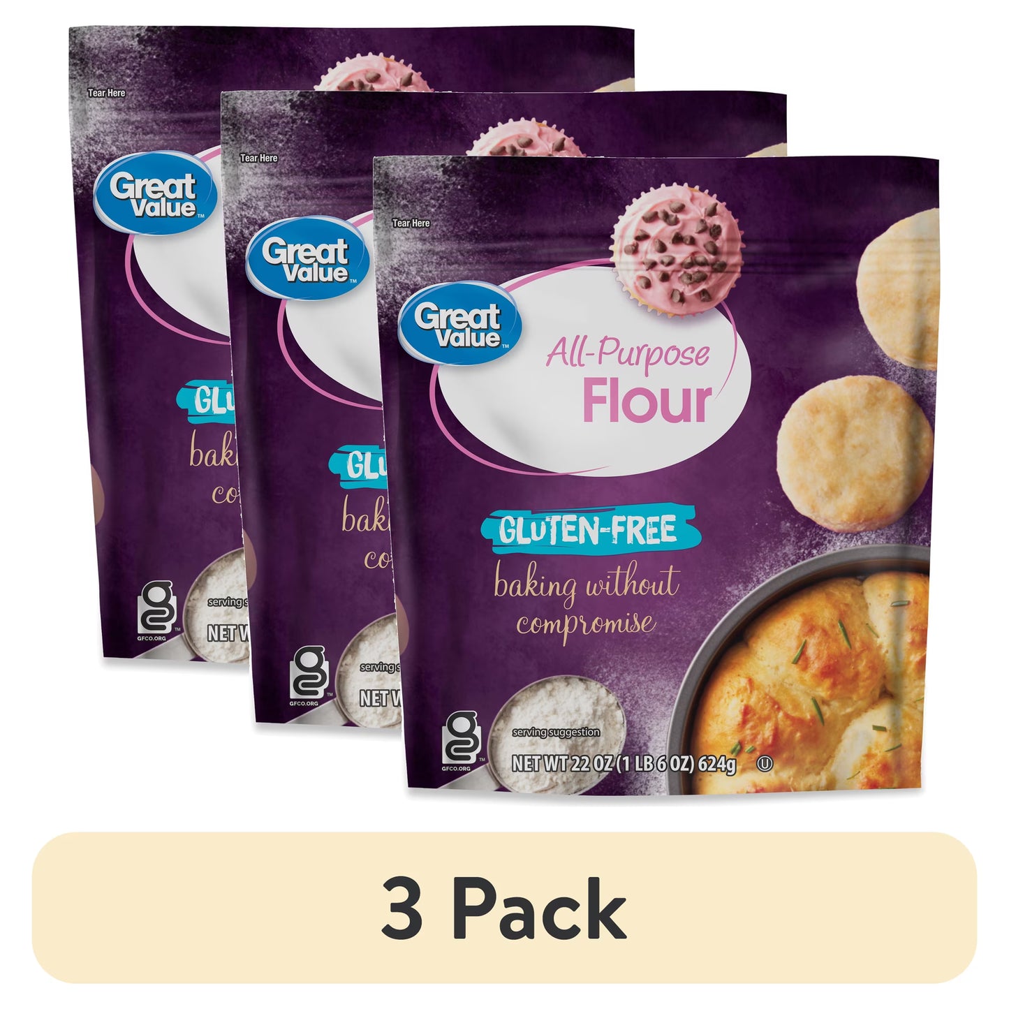 (3 pack) Great Value Gluten Free All-Purpose Flour, 22 oz