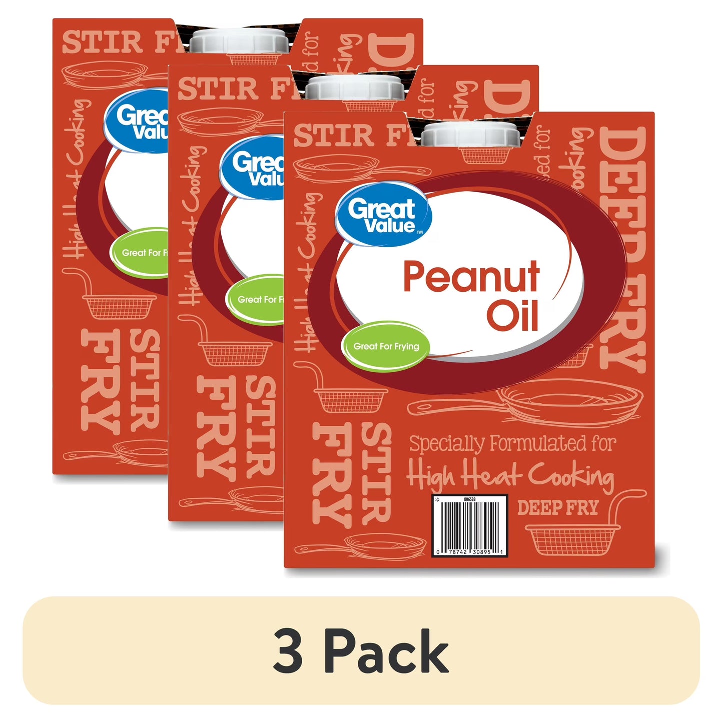 (3 pack) Great Value Peanut Oil, Heart Healthy and Versatile, 3 Gallon Bottle