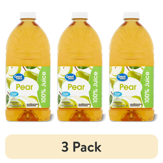 (3 pack) Great Value Pear 100% Juice, 64 fl oz (Shelf Stable)