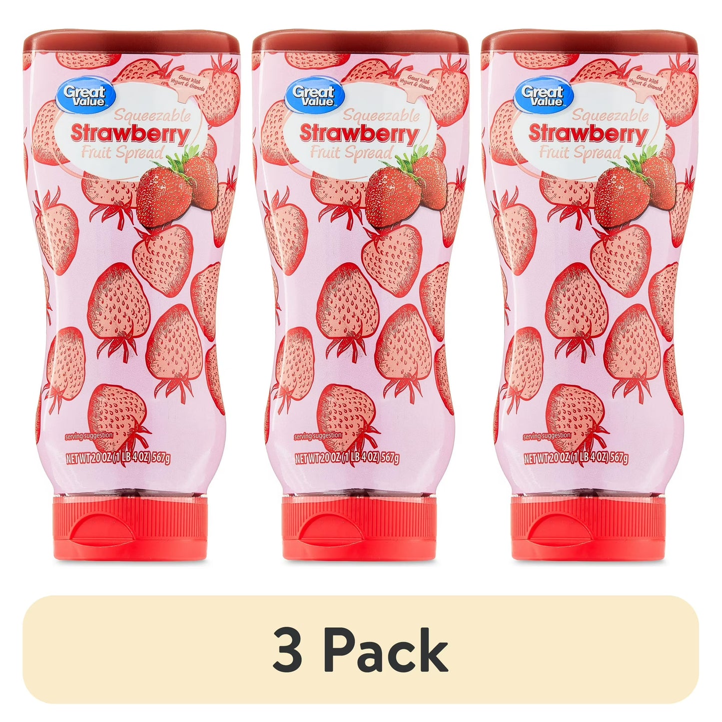 (3 pack) Great Value Squeezable Strawberry Fruit Spread, 20 oz