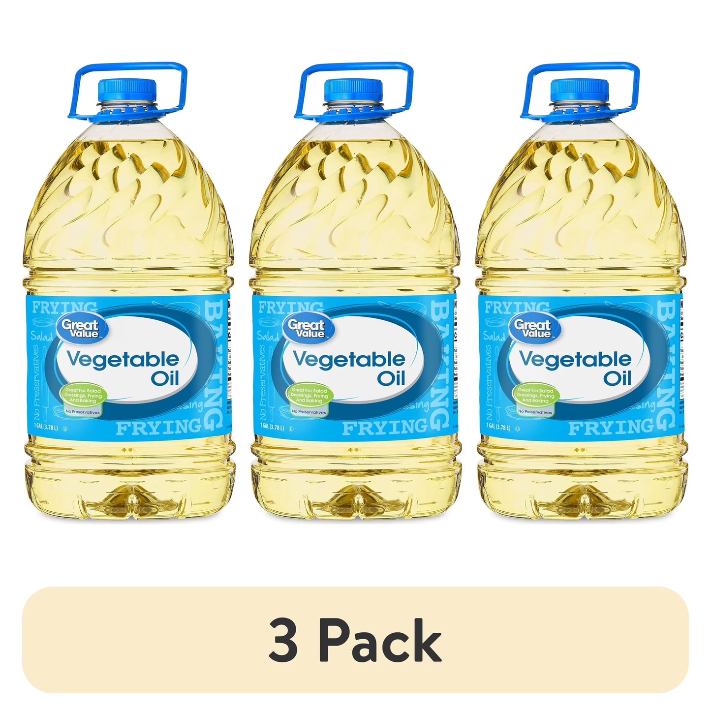 (3 pack) Great Value Vegetable Oil, Heart Healthy and Versatile, 1 Gallon Bottle
