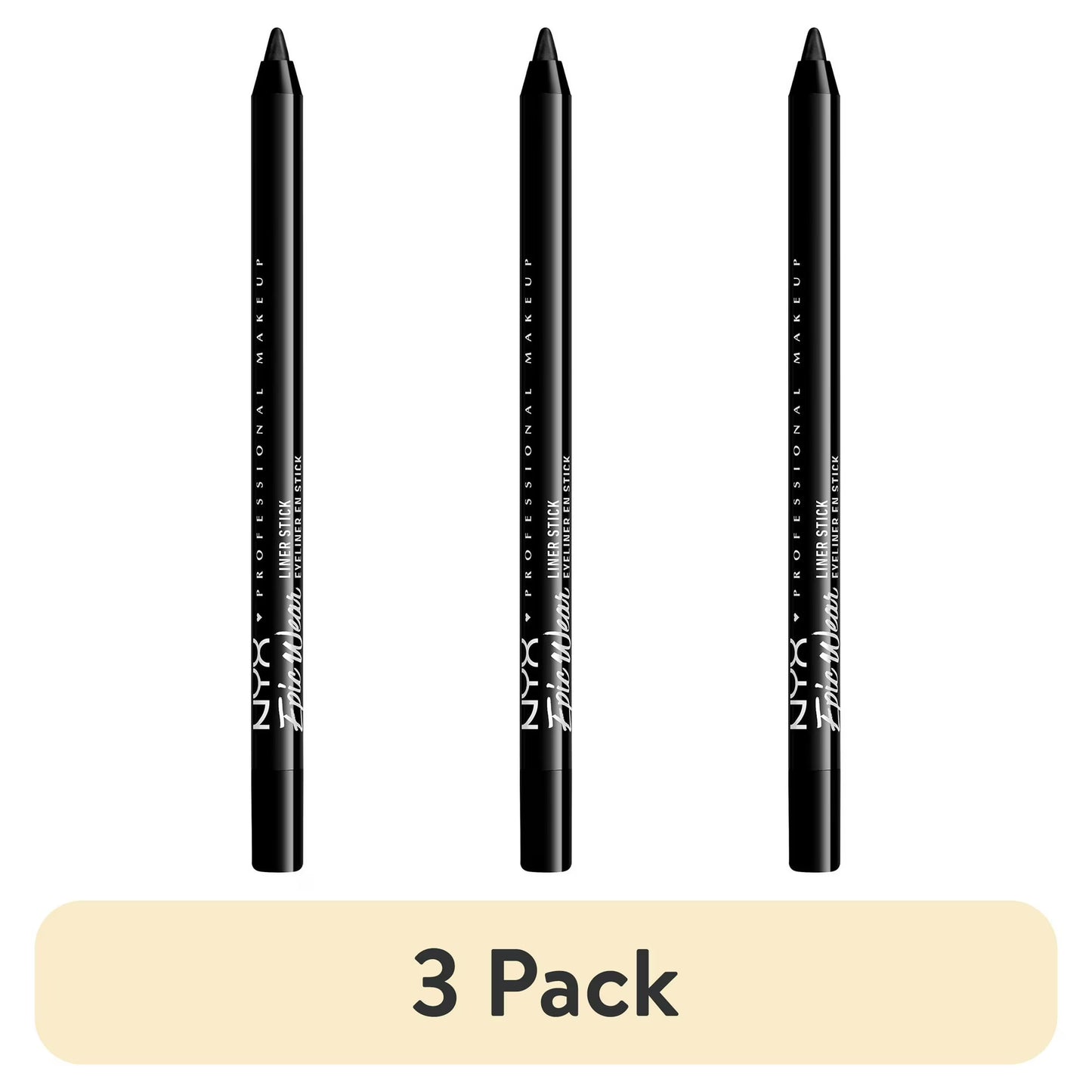 (3 pack) NYX Professional Makeup Epic Wear Liner Sticks, Long-Lasting Waterproof Eyeliner Pencil, Pitch Black, 1 Count