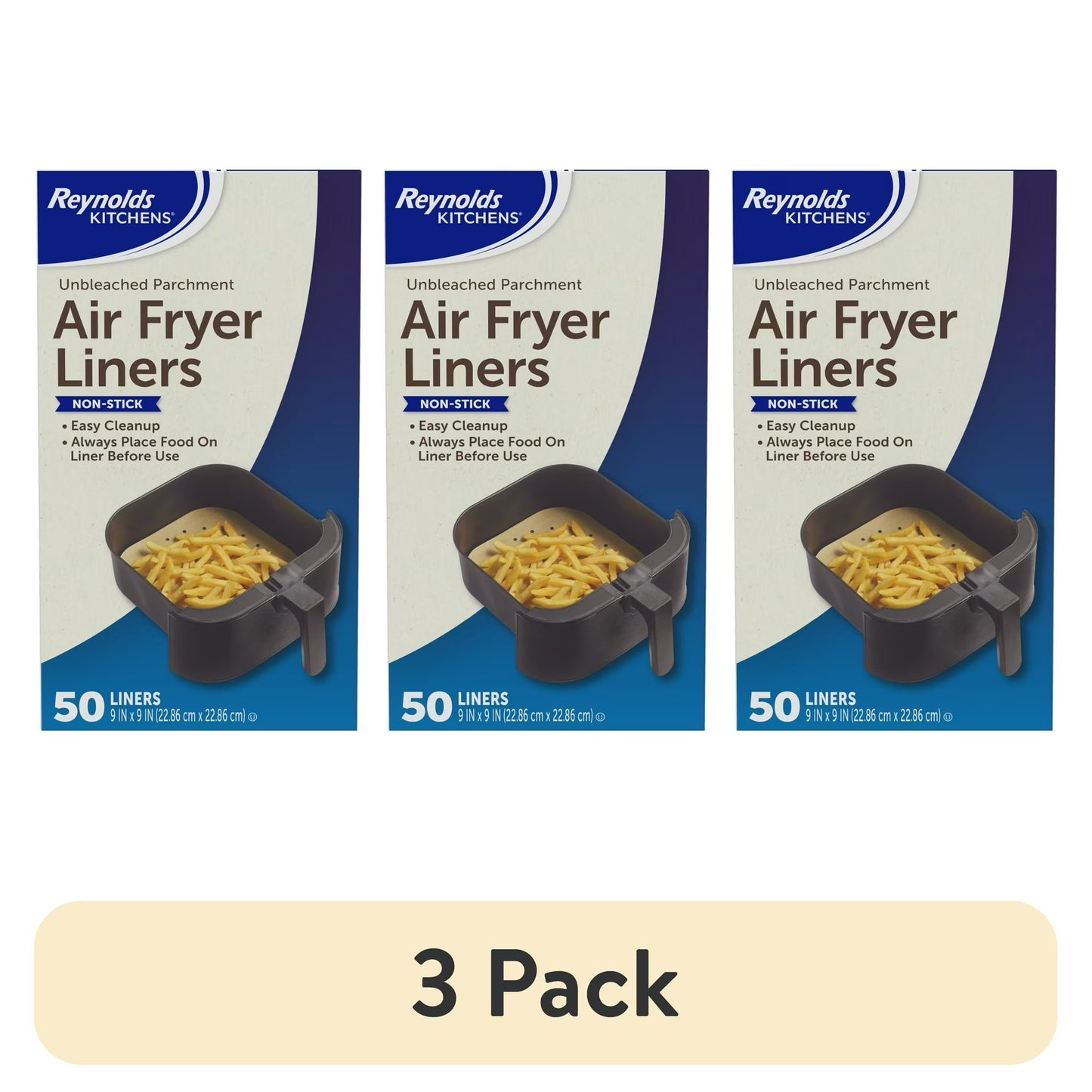 (3 pack) Reynolds Kitchens Parchment Paper Air Fryer Liners, 50 Count
