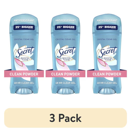 (3 pack) Secret Flawless Clear Gel Antiperspirant and Deodorant for Women, Clean Powder, 3.4 oz