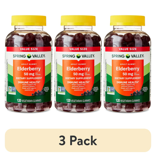 (3 pack) Spring Valley Adult Elderberry Dietary Supplement Gummies for Immune Health, 50mg, 120 Count