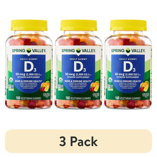 (3 pack) Spring Valley Vitamin D3 Gummies, 50 mcg, 160 Count, Supplement for Bone and Immune Health, Assorted Fruit