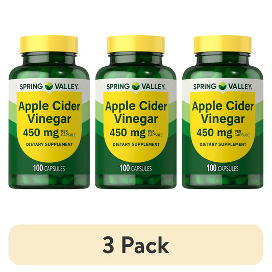 (3 pack) Spring Valley Apple Cider Vinegar Dietary Supplement Capsules, 450 mg, 100 Count