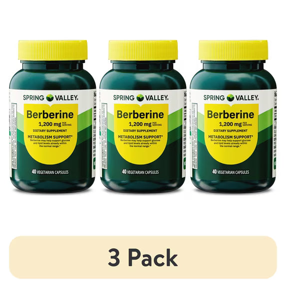 (3 pack) Spring Valley Berberine Metabolism Support Dietary Supplement, 1200 mg, 40 Count