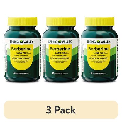 (3 pack) Spring Valley Berberine Metabolism Support Dietary Supplement, 1200 mg, 40 Count
