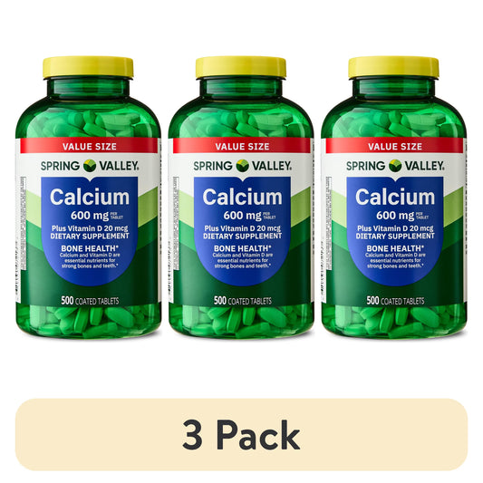 (3 pack) Spring Valley Calcium Plus Vitamin D Tablets, 600 mg, 500 Count, Bone & Joint Health Dietary Supplement, Value Size