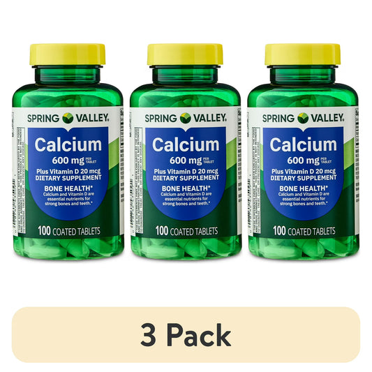 (3 pack) Spring Valley Calcium Plus Vitamin D Tablets, 600 mg, 100 Count, Dietary Supplement