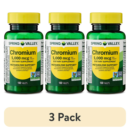 (3 pack) Spring Valley Chromium Metabolism Support Dietary Supplement Tablets, 1,000 Mcg, 100 Count