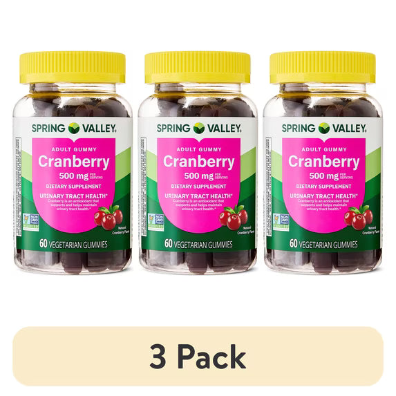 (3 pack) Spring Valley Cranberry Gummies Urinary Tract Support Dietary Supplement, 500 mg, 60 Count