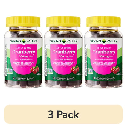 (3 pack) Spring Valley Cranberry Gummies Urinary Tract Support Dietary Supplement, 500 mg, 60 Count