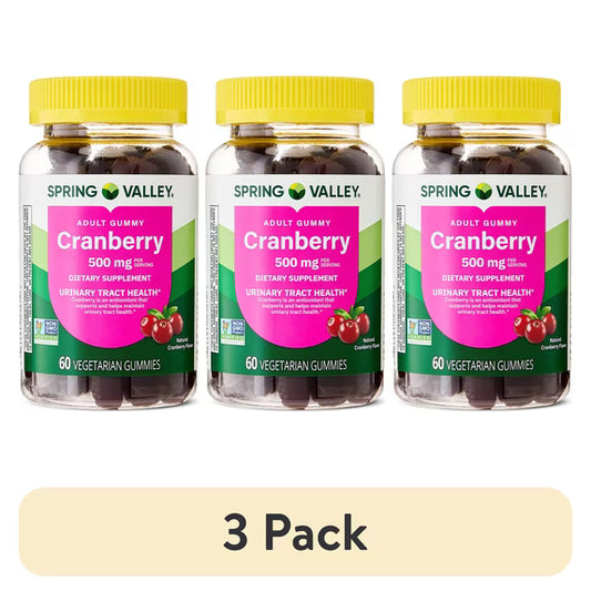 (3 pack) Spring Valley Cranberry Gummies Urinary Tract Support Dietary Supplement, 500 mg, 60 Count