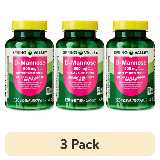 (3 pack) Spring Valley D-Mannose Urinary Tract Support Dietary Supplement, 500 mg, 120 Vegetarian Capsules