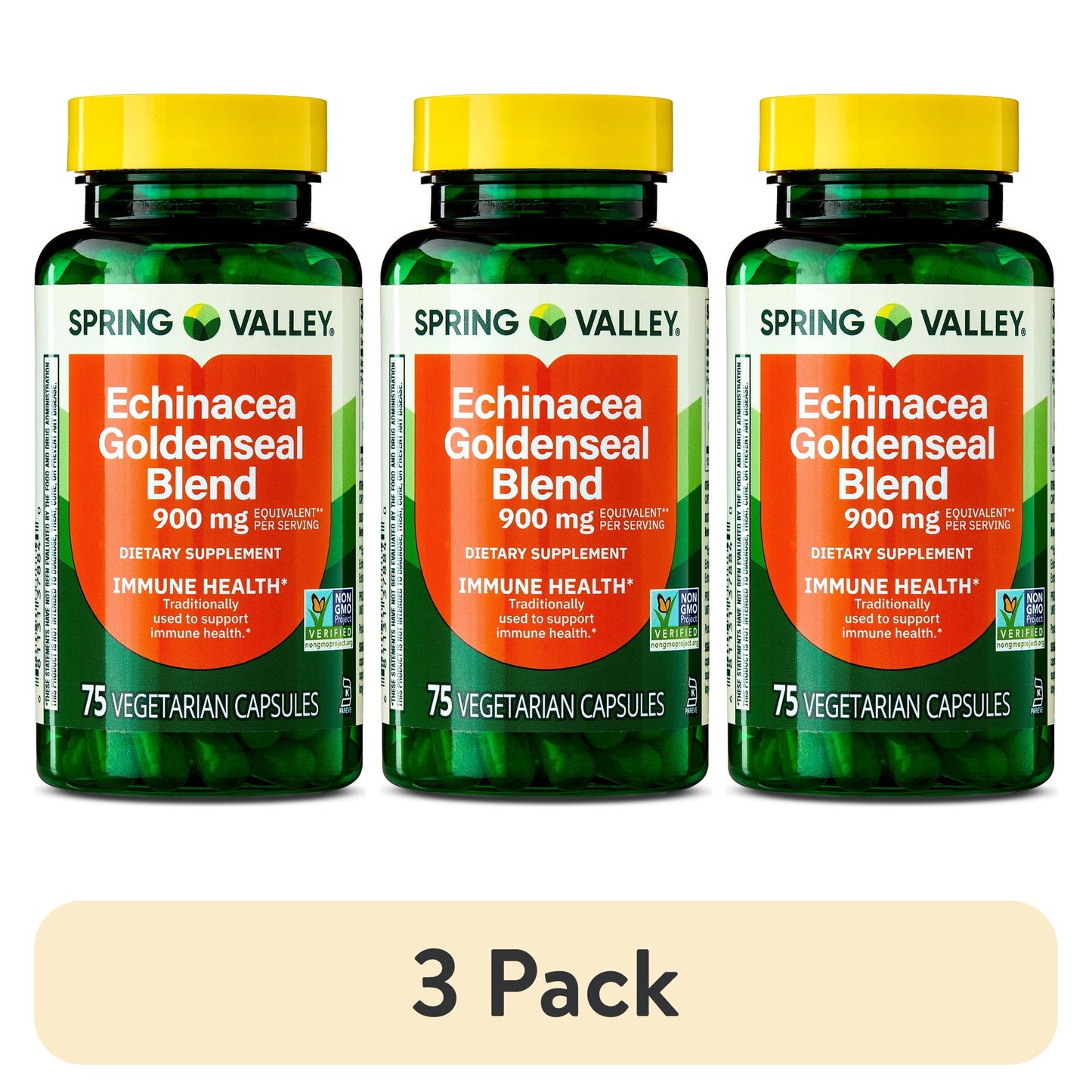 (3 pack) Spring Valley Echinacea Goldenseal Blend Dietary Supplement, 900 mg, 75 Vegetarian Capsules