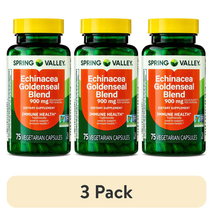 (3 pack) Spring Valley Echinacea Goldenseal Blend Dietary Supplement, 900 mg, 75 Vegetarian Capsules