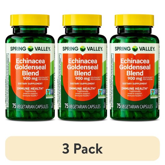 (3 pack) Spring Valley Echinacea Goldenseal Blend Dietary Supplement, 900 mg, 75 Vegetarian Capsules