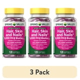 (3 pack) Spring Valley Extra Strength Hair Skin & Nails Collagen Support Softgels, 5000 Mcg Biotin, 120 Count