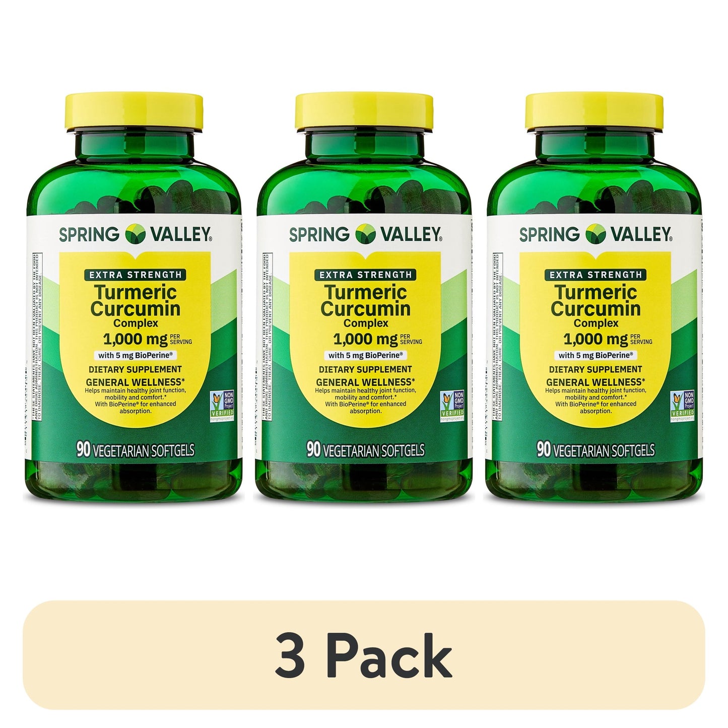 (3 pack) Spring Valley Extra Strength Turmeric Curcumin Complex Softgels Dietary Supplement, 1,000 mg, 90 Ct
